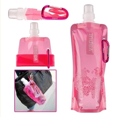 BPA Free PET Plastic Drinking Water Bag / 500ml Pink Hiking Water Bag